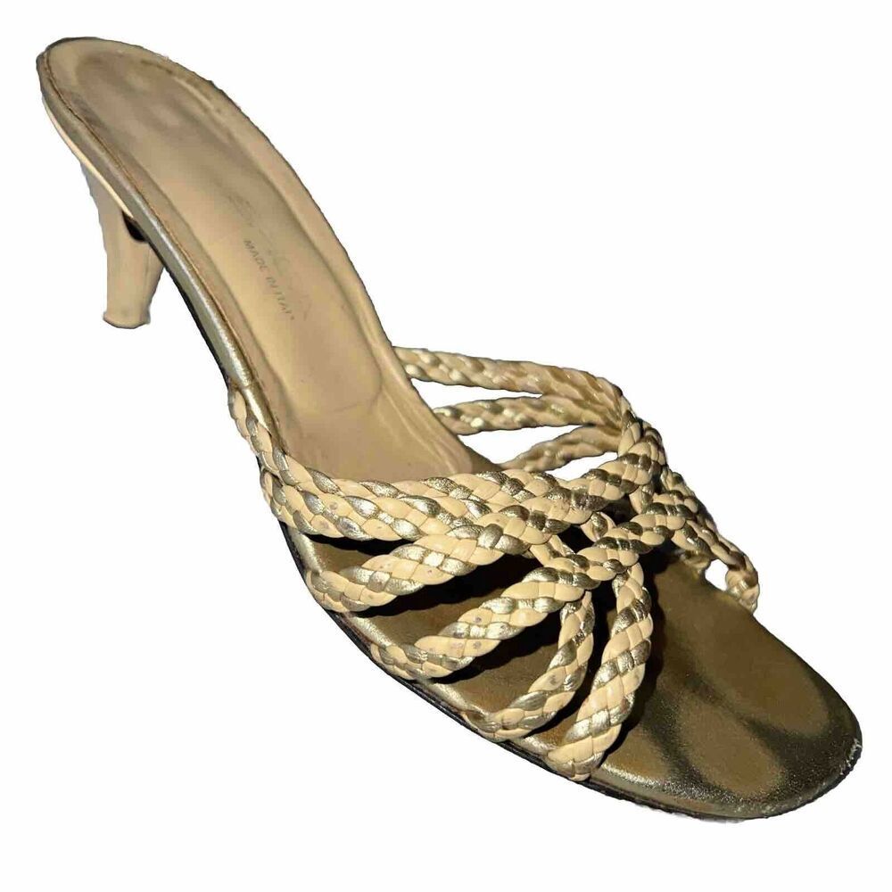 Vintage 90s Vaneli Womens 7M Millie Platino Braided Open Toe Heeled Mules Italy